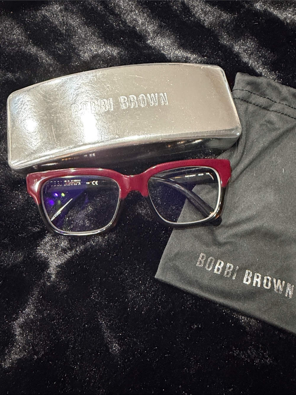 Bobbi Brown Burgundy and Black Two-Tone Eyeglasses